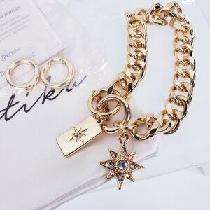 Ettika Starry Charms Chain Link Bracelet 14K Gold Plated Brass Curateur Stars